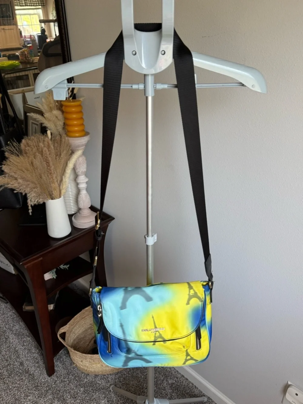 Karl Lagerfeld Paris Cara nylon Blue & Yellow Gradient‎ Eiffel Crossbody Bag